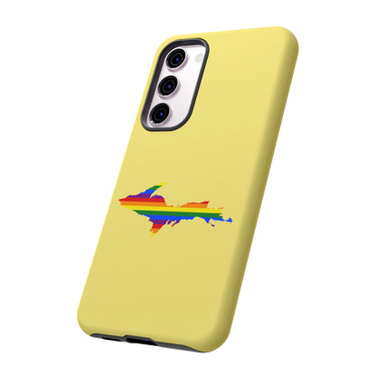 Michigan Upper Peninsula Tough Phone Case (Yellow Cherry Color w/ UP Pride Flag Outline) | Samsung & Pixel Android