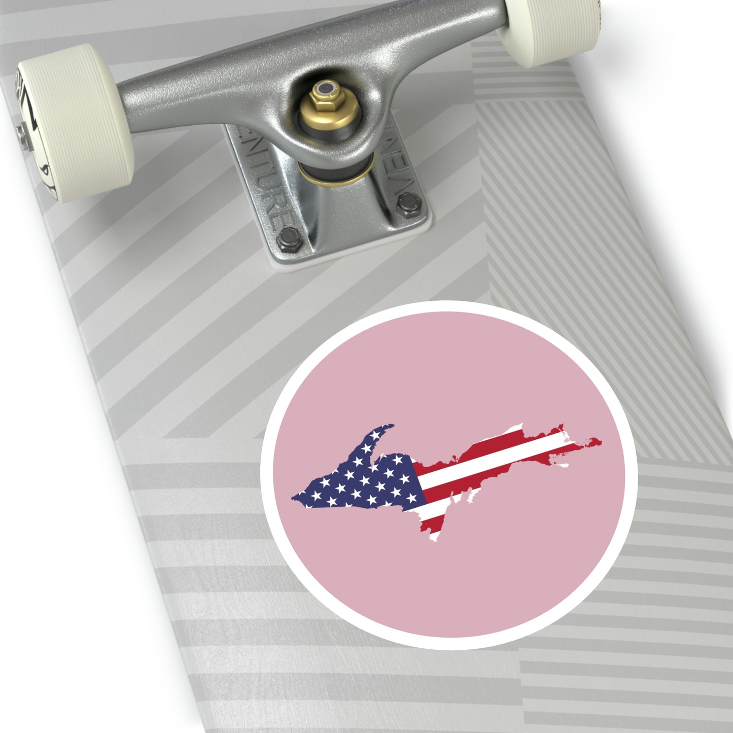 Michigan Upper Peninsula Round Stickers (Pink w/ UP USA Flag Outline) | Indoor\Outdoor