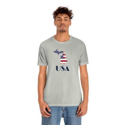 Michigan 'USA' T-Shirt (w/ MI USA Flag Outline) | Unisex Standard Fit