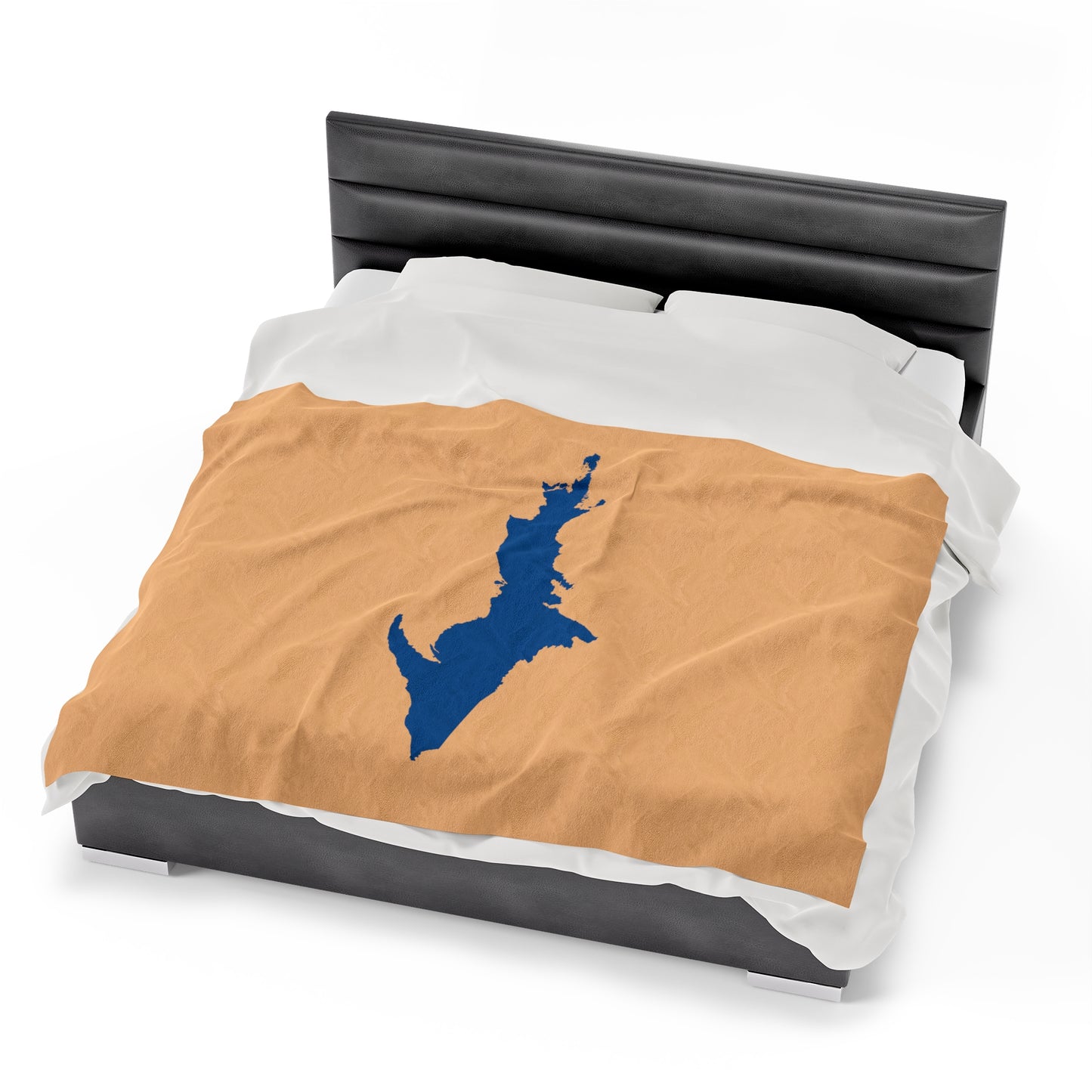 Michigan Upper Peninsula Plush Blanket (w/ Azure UP Outline) | Pale Apricot