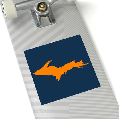 Michigan Upper Peninsula Square Sticker (Navy w/ Orange UP Outline) | Indoor/Outdoor