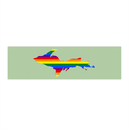 Michigan Upper Peninsula Bumper Stickers (w/ UP Pride Flag Outline) | Green Tea Color Background