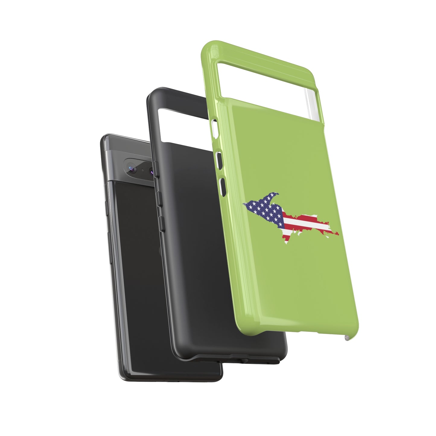 Michigan Upper Peninsula Tough Phone Case (Gooseberry Green w/ UP USA Flag Outline) | Samsung & Pixel Android