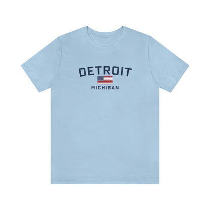 'Detroit Michigan' T-Shirt (w/USA Flag Outline) | Unisex Standard Fit