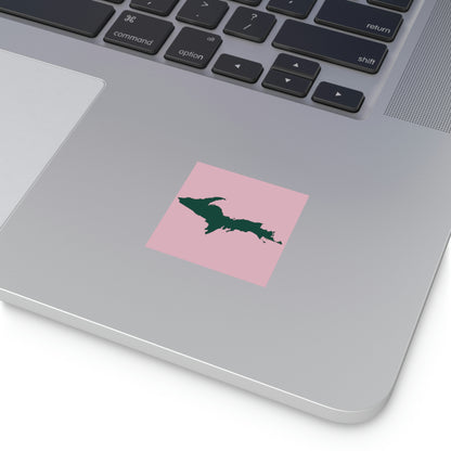 Michigan Upper Peninsula Square Sticker (Pink w/ Green UP Outline) | Indoor/Outdoor