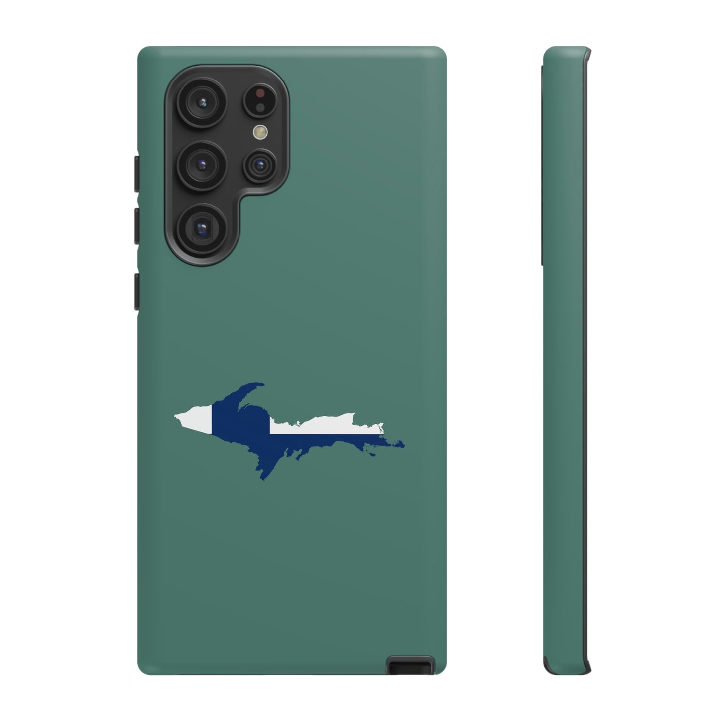 Michigan Upper Peninsula Tough Phone Case (Copper Green w/ UP Finland Flag Outline) | Samsung & Pixel Android