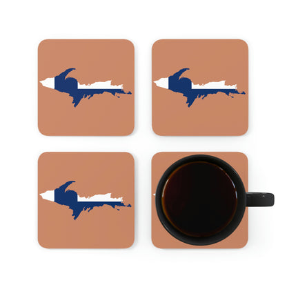 Michigan Upper Peninsula Coaster Set (Copper Color w/ UP Ukraine Flag Outline) | Corkwood - 4 pack