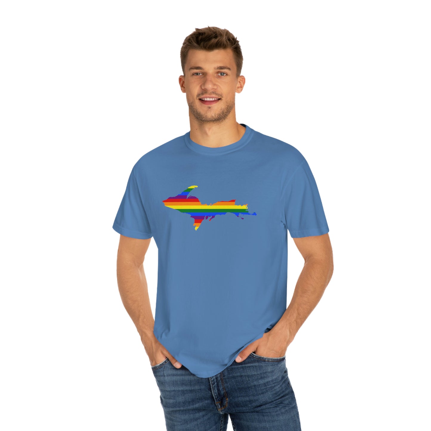 Michigan Upper Peninsula T-Shirt (w/ UP Pride Flag Outline) | Unisex Garment-Dyed