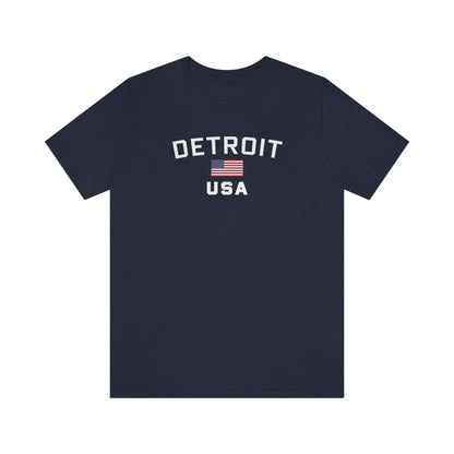 'Detroit USA' T-Shirt (w/ USA Flag Outline) | Unisex Standard Fit