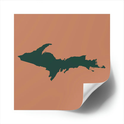 Michigan Upper Peninsula Square Sticker (Copper Color w/ Green UP Outline) | Indoor/Outdoor