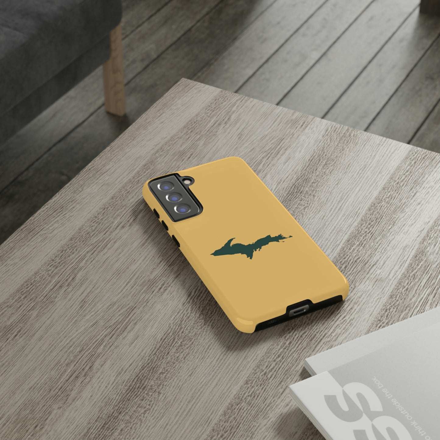 Michigan Upper Peninsula Tough Phone Case (Citrine w/ Green UP Outline) | Samsung & Pixel Android