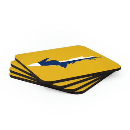 Michigan Upper Peninsula Coaster Set (Gold w/ UP Ukraine Flag Outline) | Corkwood - 4 pack