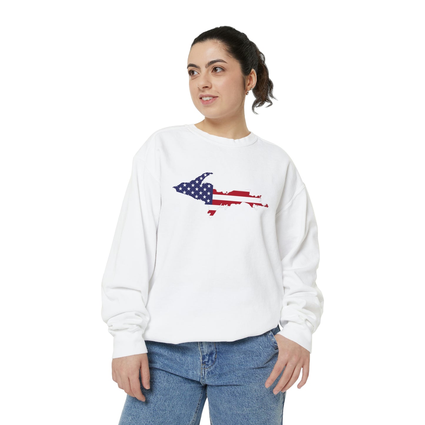 Michigan Upper Peninsula Sweatshirt (w/ UP USA Flag Outline) | Unisex Garment Dyed