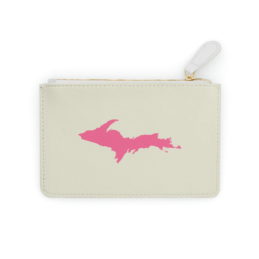Michigan Upper Peninsula Mini Clutch Bag (Ivory Color w/ Pink UP Outline)