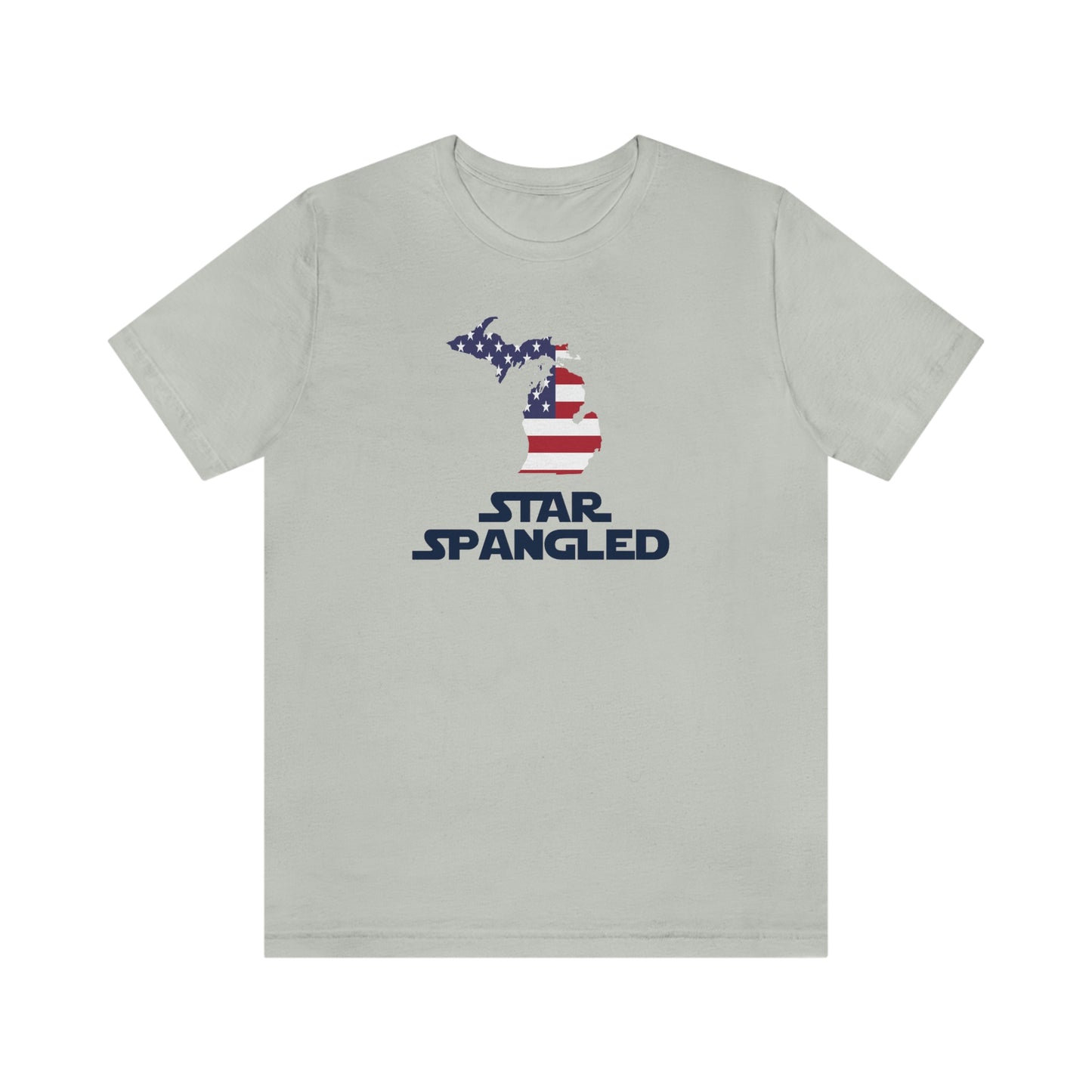 Michigan 'Star Spangled' T-Shirt (Epic Sci Fi Font w/ MI USA Flag Outline) | Unisex Standard Fit