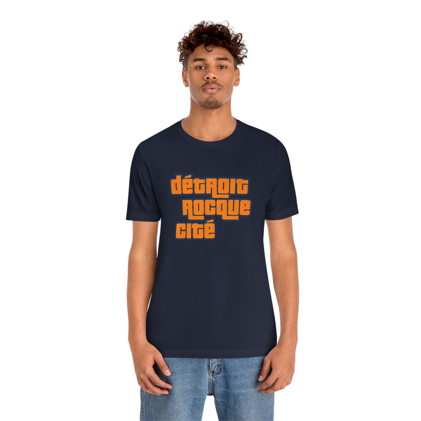 'Détroit Rocque Cité' T-Shirt (Orange Automotive Crime Parody) | Unisex Standard Fit