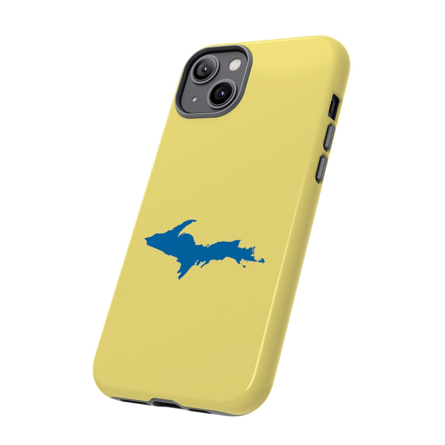 Michigan Upper Peninsula Tough Phone Case (Yellow Cherry w/ Azure UP Outline) | Apple iPhone