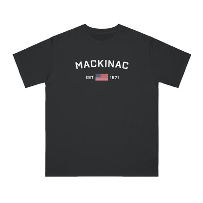 'Mackinac EST 1671' T-Shirt (w/ USA Flag | Organic Unisex