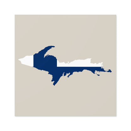 Michigan Upper Peninsula Square Sticker (Canvas Color w/ UP Finland Flag Outline) | Indoor/Outdoor