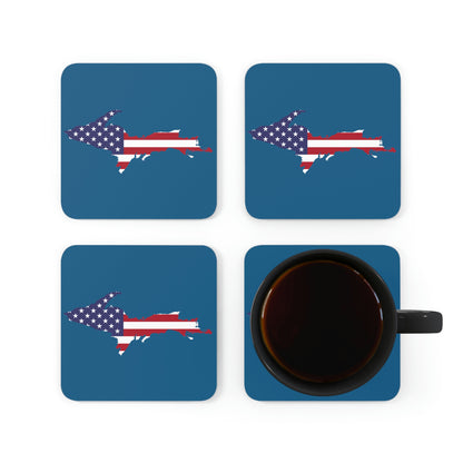 Michigan Upper Peninsula Coaster Set (Blueberry Color w/ UP USA Flag Outline) | Corkwood - 4 pack