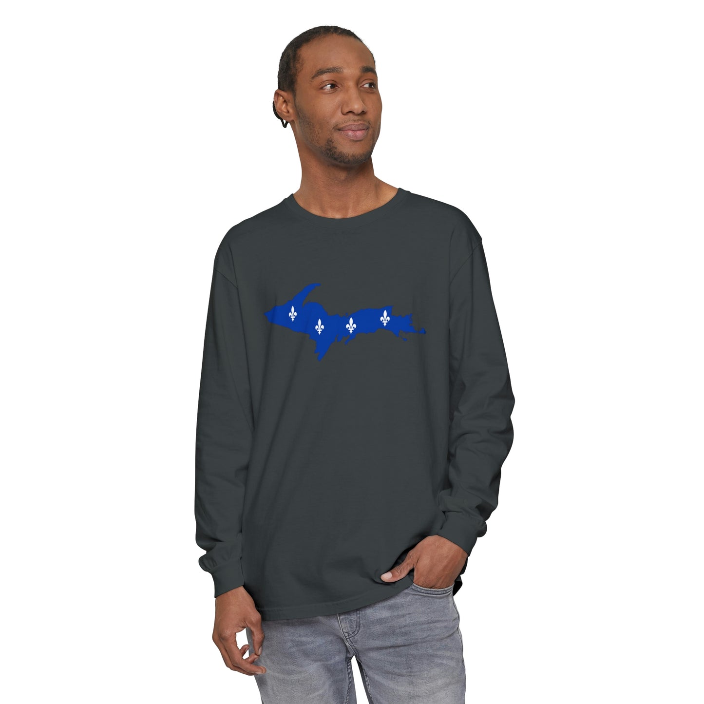 Michigan Upper Peninsula Garment-Dyed T-Shirt (w/ UP Quebec Flag Outline) | Unisex Long Sleeve