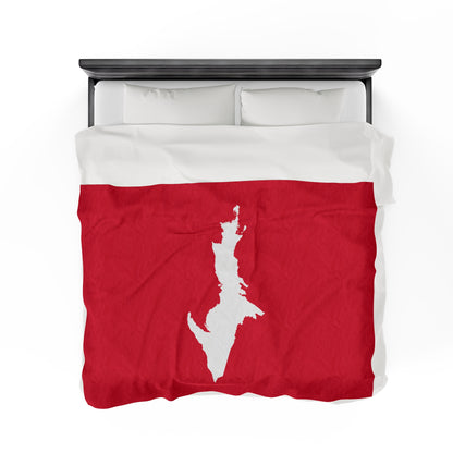 Michigan Upper Peninsula Plush Blanket (w/ UP Outline) | Lighthouse Red