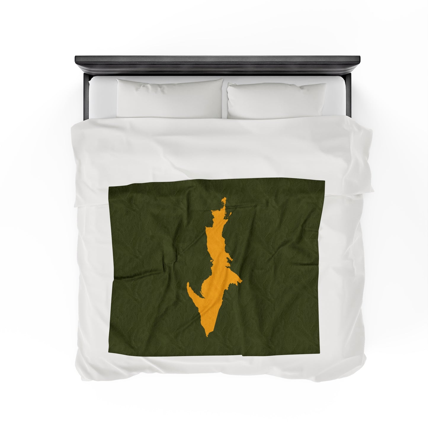 Michigan Upper Peninsula Plush Blanket (w/ Gold UP Outline) | Army Green