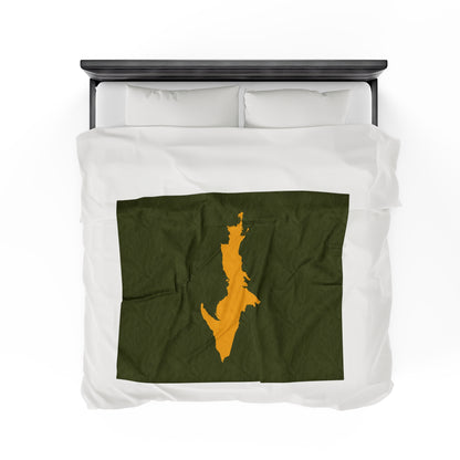 Michigan Upper Peninsula Plush Blanket (w/ Gold UP Outline) | Army Green