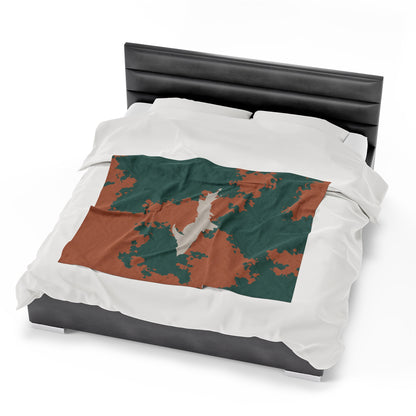 Michigan Upper Peninsula Plush Blanket (Copper Country Camo w/ UP Outline) | Canvas Color