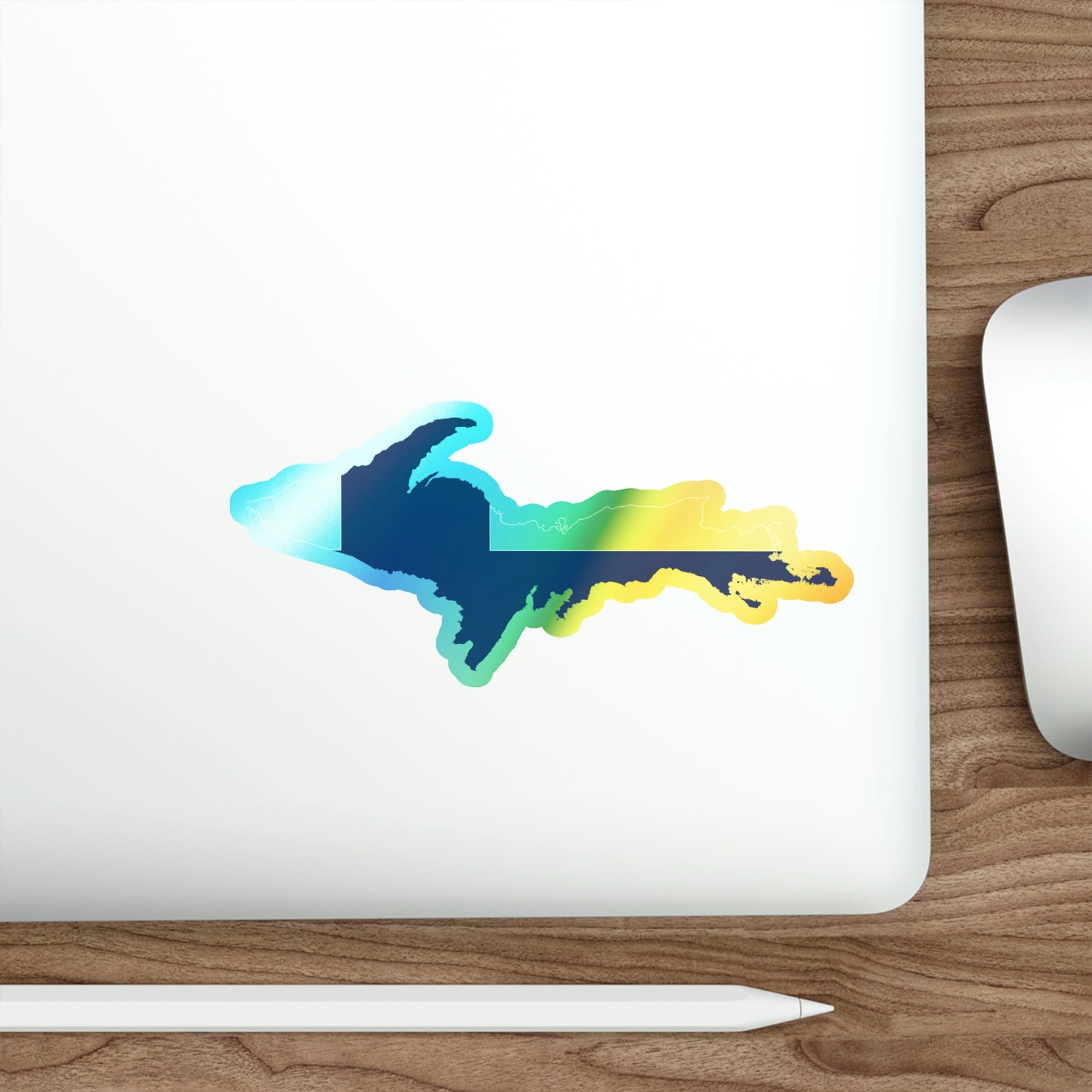 Michigan Upper Peninsula Holographic Die-Cut Stickers (w/ UP Finland Flag Outline)