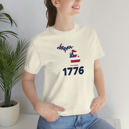 Michigan '1776' T-Shirt (Geometric Sans Font w/ MI USA Flag Outline) | Unisex Standard Fit