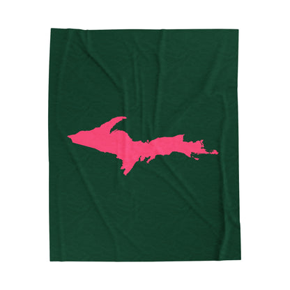 Michigan Upper Peninsula Plush Blanket (w/ Pink UP Outline) | Superior Green