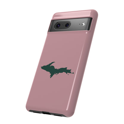 Michigan Upper Peninsula Tough Phone Case (Cherry Blossom Pink w/ Green UP Outline) | Samsung & Pixel Android