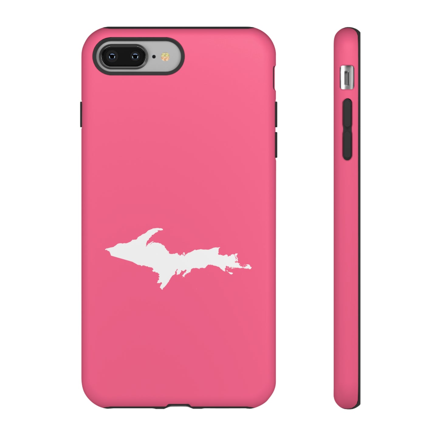 Michigan Upper Peninsula Tough Phone Case (Rhodochrosite Pink w/ UP Outline) | Apple iPhone