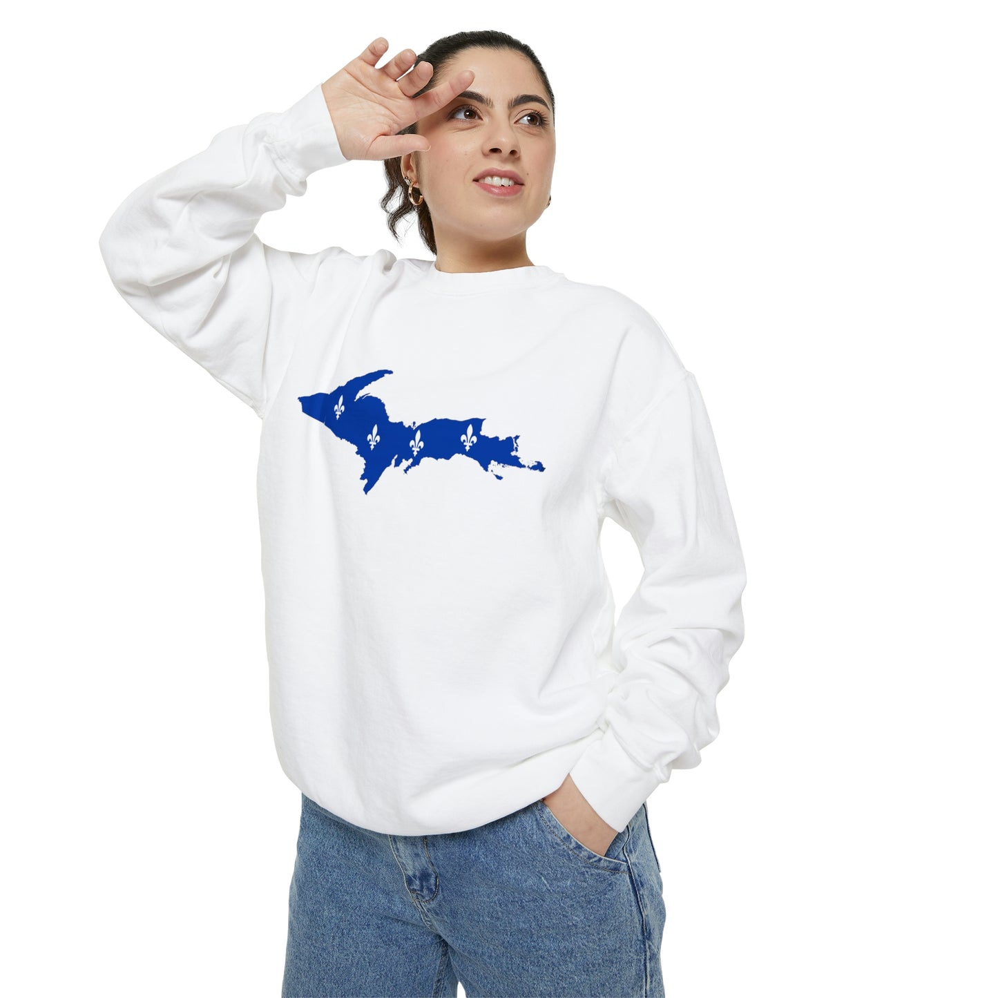 Michigan Upper Peninsula Sweatshirt (w/ UP Quebec Flag Outline) | Unisex Garment Dyed