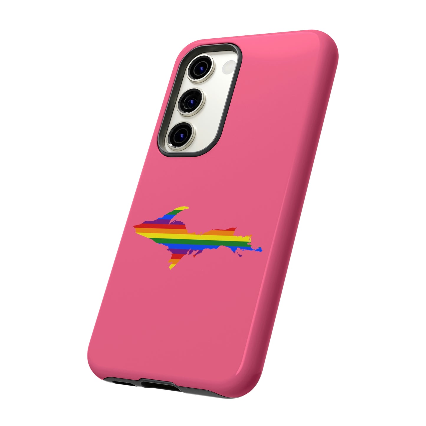 Michigan Upper Peninsula Tough Phone Case (Rhodochrosite Pink w/ UP Pride Flag Outline) | Samsung & Pixel Android