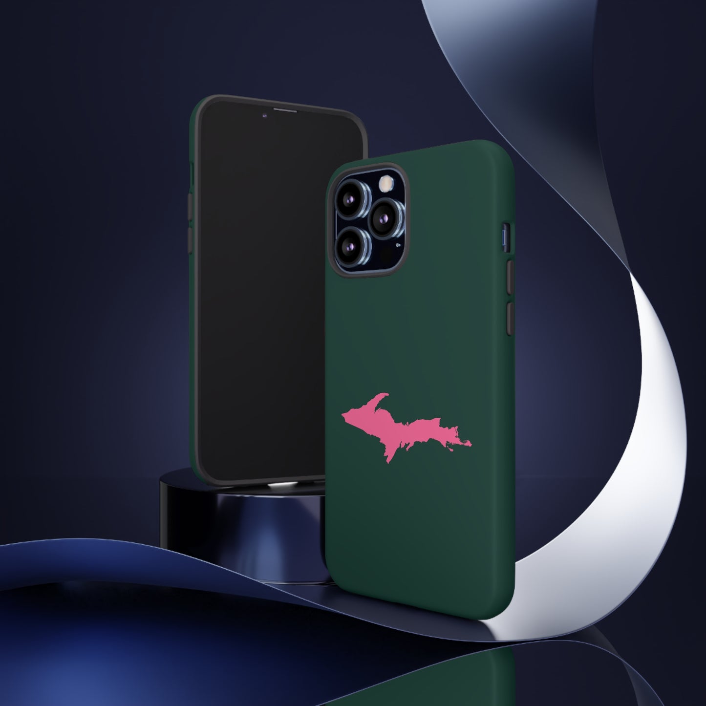 Michigan Upper Peninsula Tough Phone Case (Green w/ Pink UP Outline) | Apple iPhone