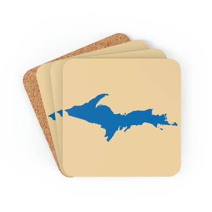 Michigan Upper Peninsula Coaster Set (Maple Color w/ Azure UP Outline) | Corkwood - 4 pack