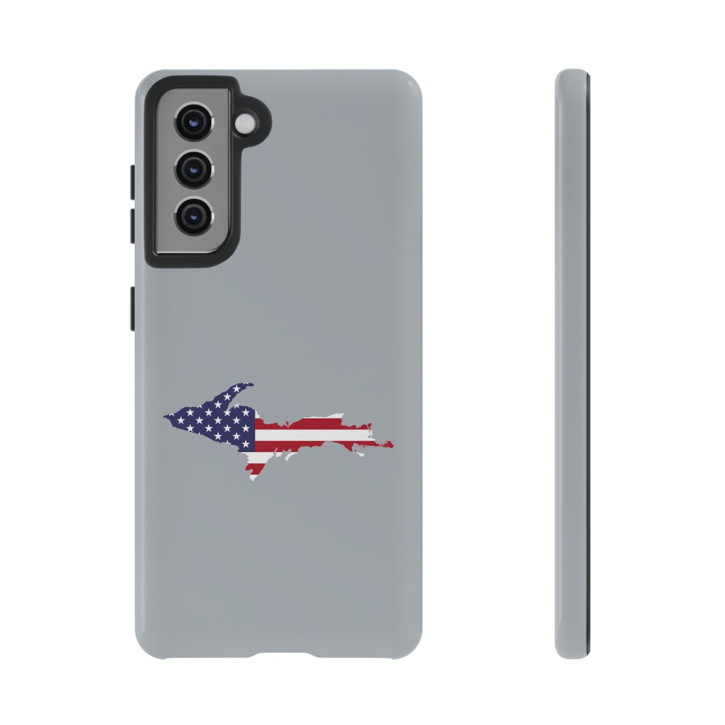 Michigan Upper Peninsula Tough Phone Case (Silver w/ UP USA Flag Outline) | Samsung & Pixel Android