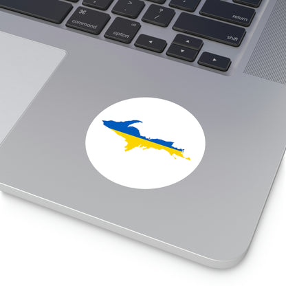 Michigan Upper Peninsula Round Stickers (w/ UP Ukraine Flag Outline) | Indoor\Outdoor