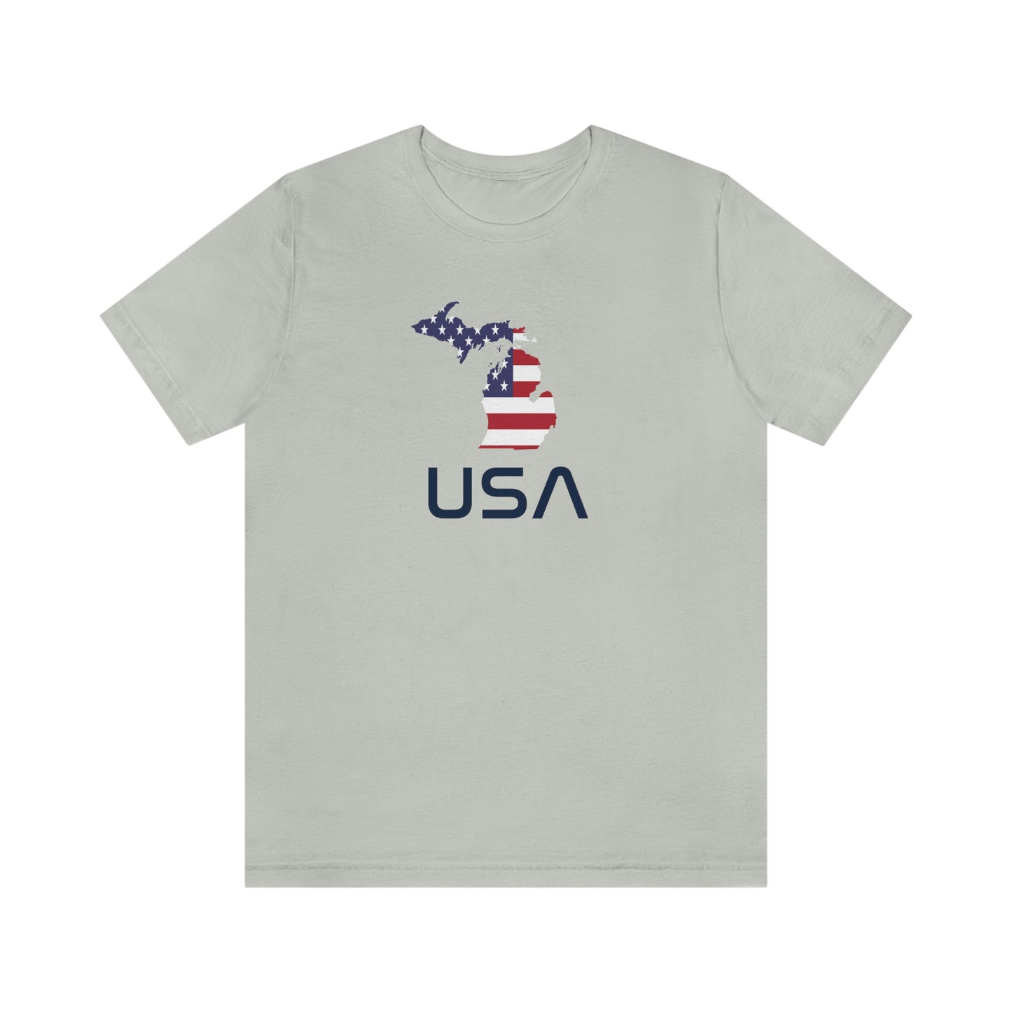 Michigan 'USA' T-Shirt (Space Agency Font w/ MI USA Flag Outline) | Unisex Standard Fit