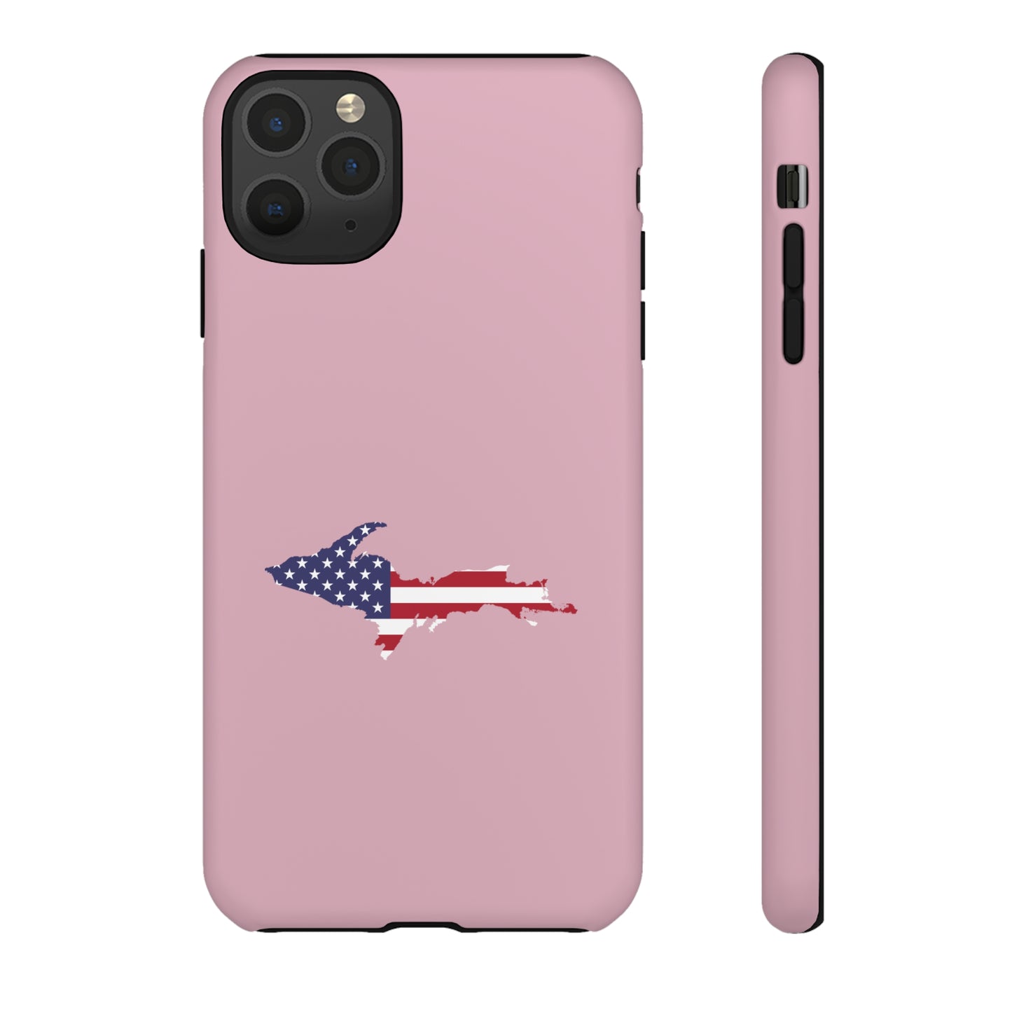 Michigan Upper Peninsula Tough Phone Case (Pink w/ UP USA Flag Outline) | Apple iPhone