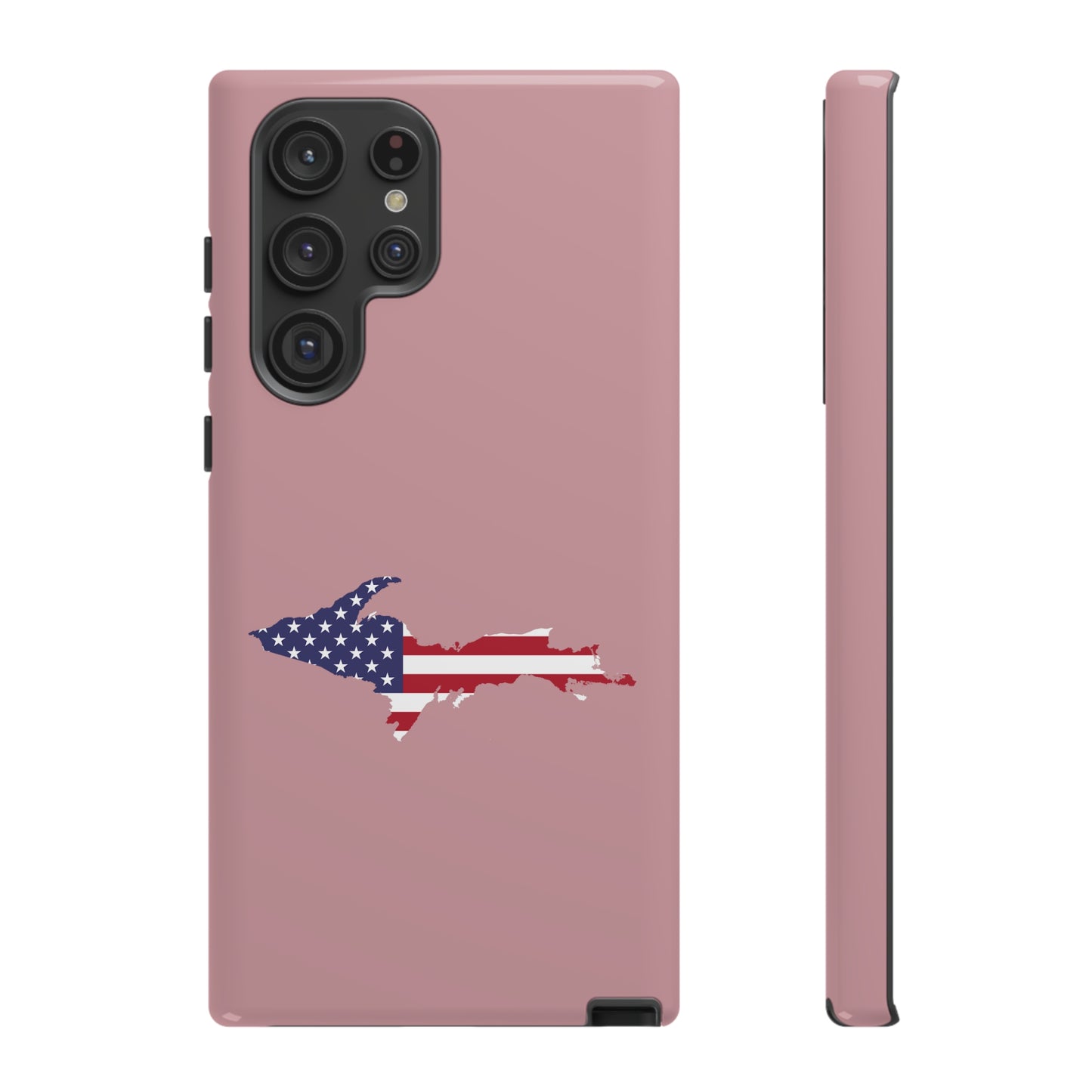 Michigan Upper Peninsula Tough Phone Case (Cherry Blossom Pink w/ UP USA Flag Outline) | Samsung & Pixel Android