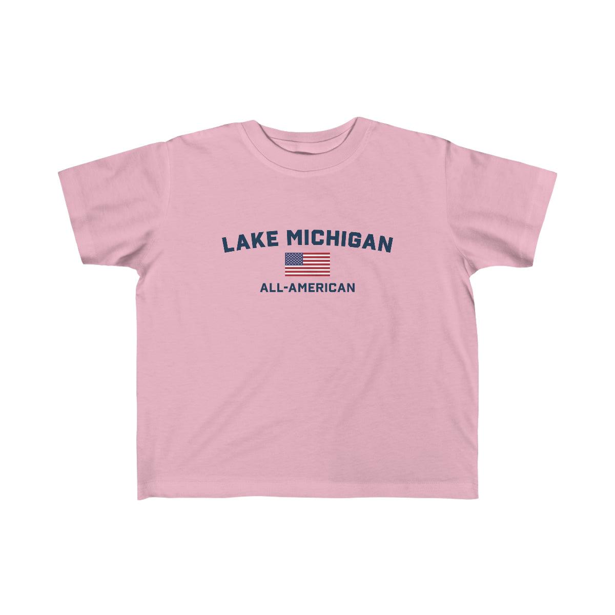 'Lake Michigan All-American' T-Shirt (w/USA Flag Outline) | Toddler Short Sleeve - Circumspice Michigan