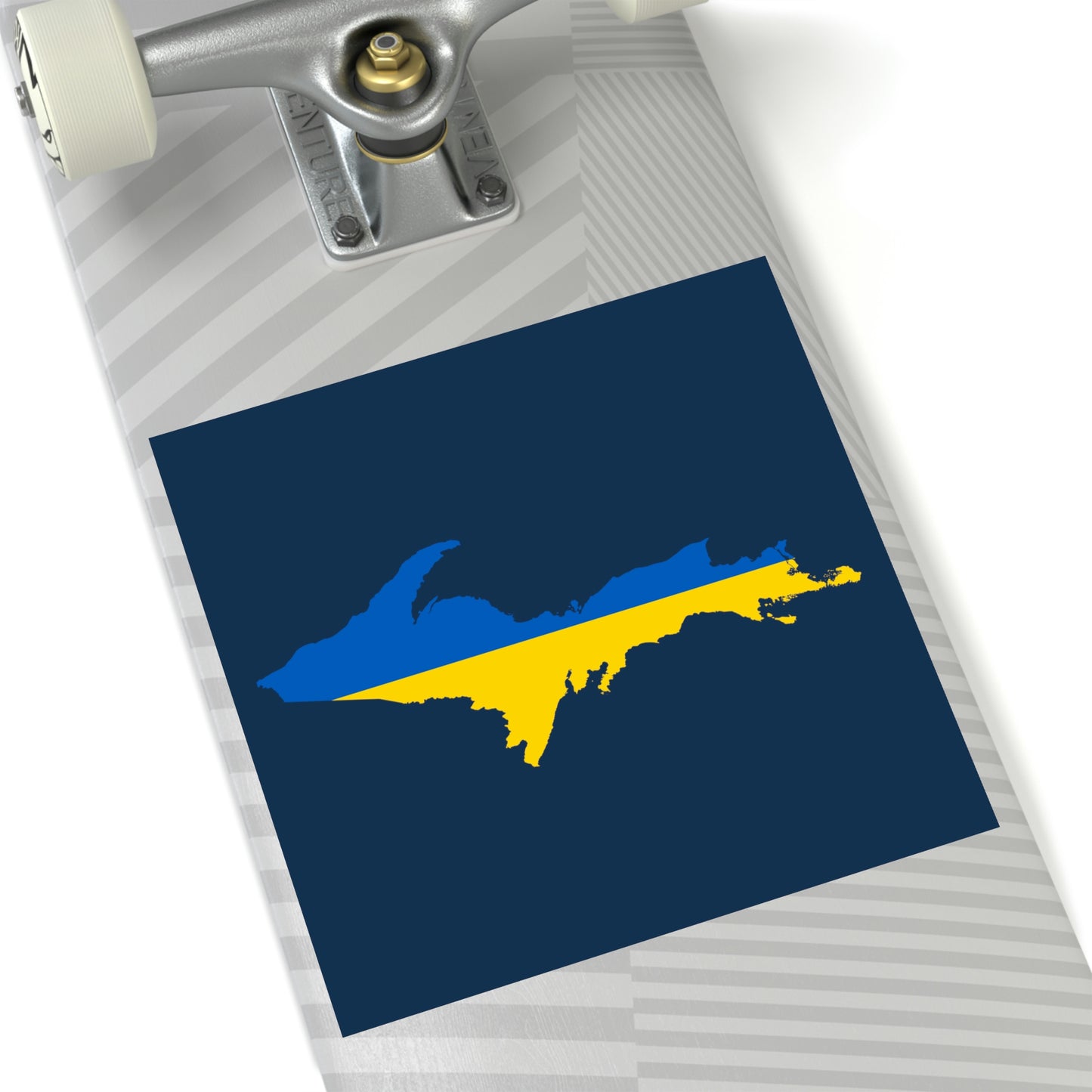 Michigan Upper Peninsula Square Sticker (Navy w/ UP Ukraine Flag Outline) | Indoor/Outdoor