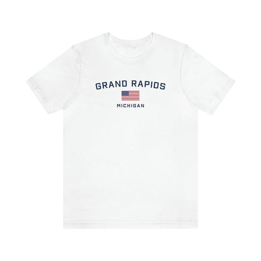 'Grand Rapids Michigan' T-Shirt (w/USA Flag Outline) | Unisex Standard Fit
