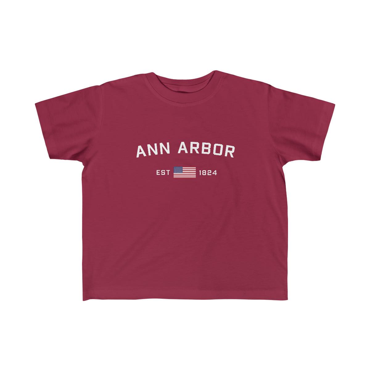 'Ann Arbor EST 1824' T-Shirt  (w/USA Flag Outline) | Toddler Short Sleeve - Circumspice Michigan