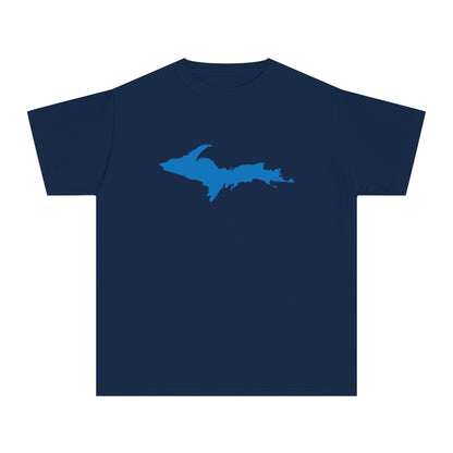 Michigan Upper Peninsula T-Shirt (w/ Azure UP Outline) | Youth Garment-Dyed