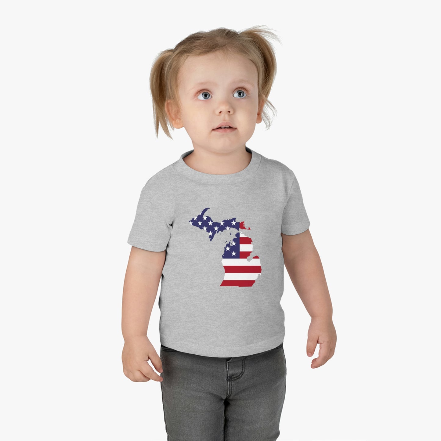 Michigan Infant T-Shirt (w/ MI USA Flag Outline) | Short Sleeve