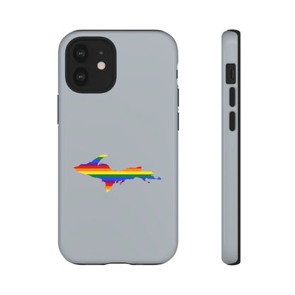 Michigan Upper Peninsula Tough Phone Case (Silver w/ UP Pride Flag Outline) | Apple iPhone